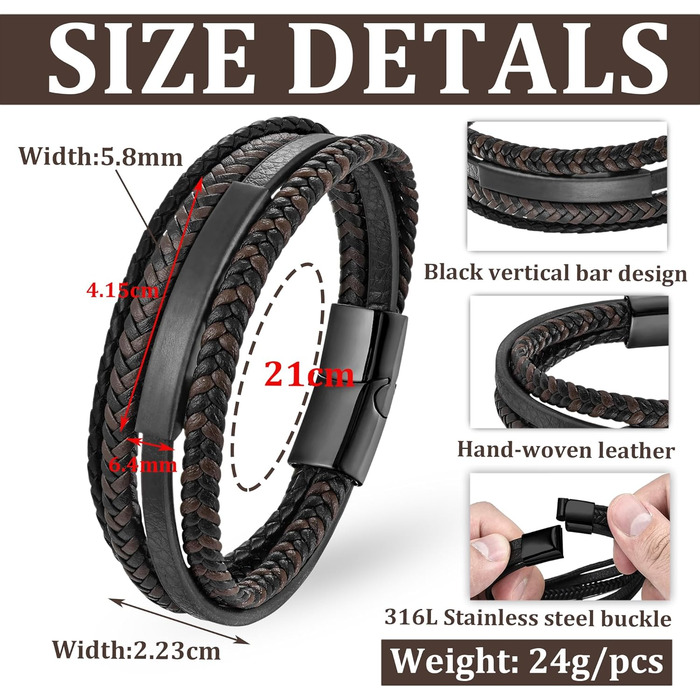 Чоловічий браслет з шкіри, плетіння, коричнево-блакитний, 21 см, ідеальний подарунок на День батька, чоловічий аксесуар