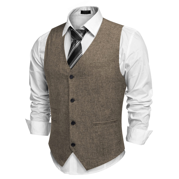 Жилет чоловічий COOFANDY, коричневий, для вечірок, ділових зустрічей та святкування, модель V-подібного вирізу