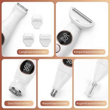 Електричний жіночий тример Lightbiz 5-в-1 для тіла та обличчя, водонепроникний (IPX7), USB-зарядка, білий