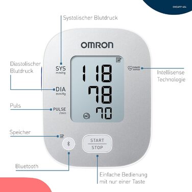 Тонометр OMRON X2 Smart+ з Bluetooth, клінічно перевірений, універсальна манжета 22-42 см, безкоштовний додаток, сертифікат Deutscher Hochdruckliga