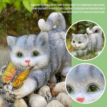 Cat Figurine Garden Decor Cat Garden Decoration Butterflies Solar Lights for Outdoors Balcony Garden Decoration Courtyard Layout Cute Cat Top Butterfly Ornaments Resin Solar Lights (gray)