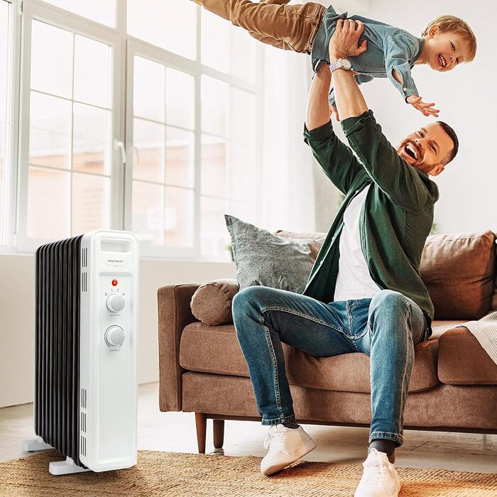 Масляний радіатор Aigostar 2500W з 13 ребрами: електрична портативна теплова батарея з термостатом та захистом від перегріву