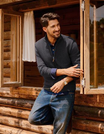 Кардиган чоловічий PJ PAUL JONES з блискавкою та стійким коміром, великий в'язання (M, антрацитний сірий)