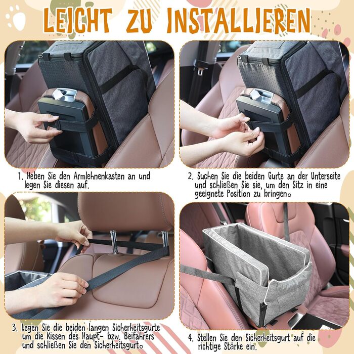 Автокрісло для маленьких собак: зручний лежак з підстаканником, сірий, 42x20x22 см