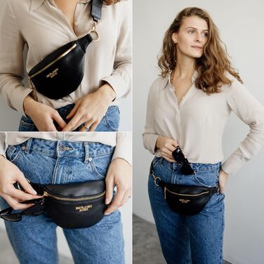 Чоловіча/Жіноча сумка через плече Berliner Bags Preiu Bauchtasche, шкіряна поясна/бананка (Чорний / Золотий, M)