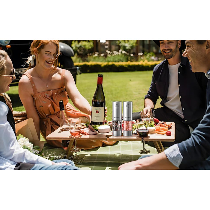 Електричний набір для солі та перцю з нержавіючої сталі, 2 шт., автоматичний, перезаряджається, 5 ступенів помелу, 95 мл, LED-підсвічування, Type-C, база для зберігання