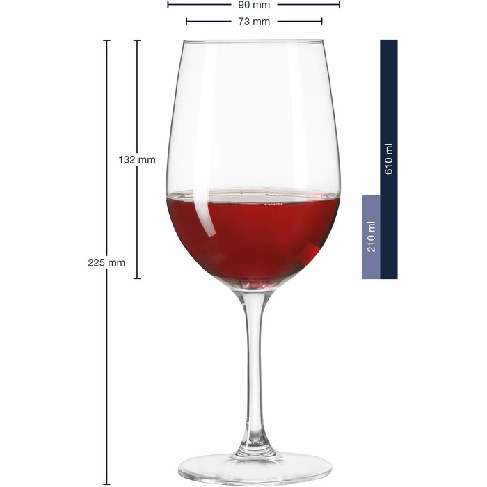 Leonardo Ciao+ Red Wine Glasses, Set of 6, Red Wine Goblets with Drawn Stem, Dishwasher-Safe Wine Glasses, Height 22.5 cm, 610 ml, 061449