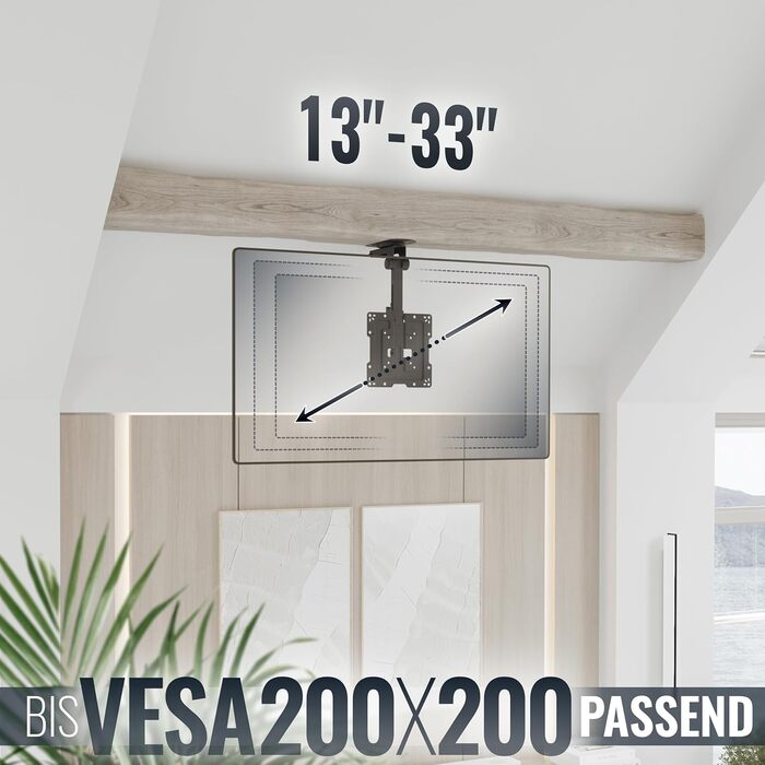 RICOO Swivel TV Ceiling Mount - Adjustable for 13-33 inch TVs, VESA 200x200, Flat/Curved/OLED Smart TVs, Adjustable Tilt & Rotate