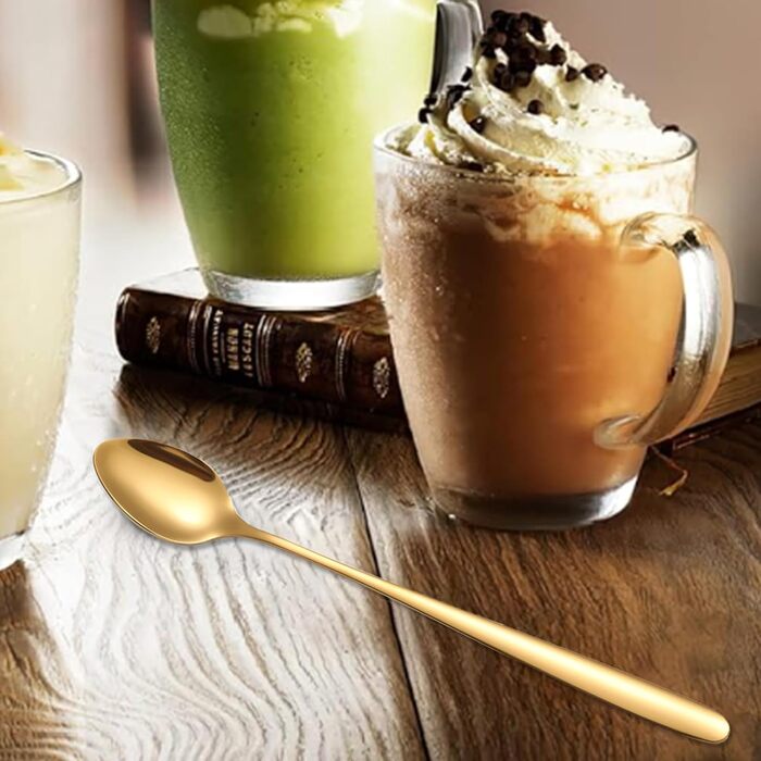 Набір ложок для лате макіато, 6 шт., 19.8 см, нержавіюча сталь. Ідеально для кави, коктейлів, десертів