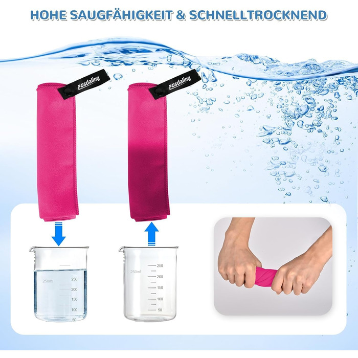 Набір з 3 рушників з мікрофібри: великий 180x90 см та 2 маленькі 80x40 см. Швидковисихаючі спортивні рушники з мікрофібри для подорожей, душу, фітнесу, спорту та пляжу (рожевий)