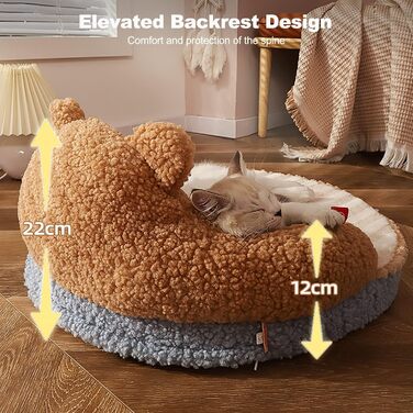 Galatea Cat Bed, Round Pet Bed for Cats and Puppies, Warm, Comfortable Pet Bed, Removable, Washable Cat Bed, Cat Sofa for Indoor and Outdoor Cats (Brown)