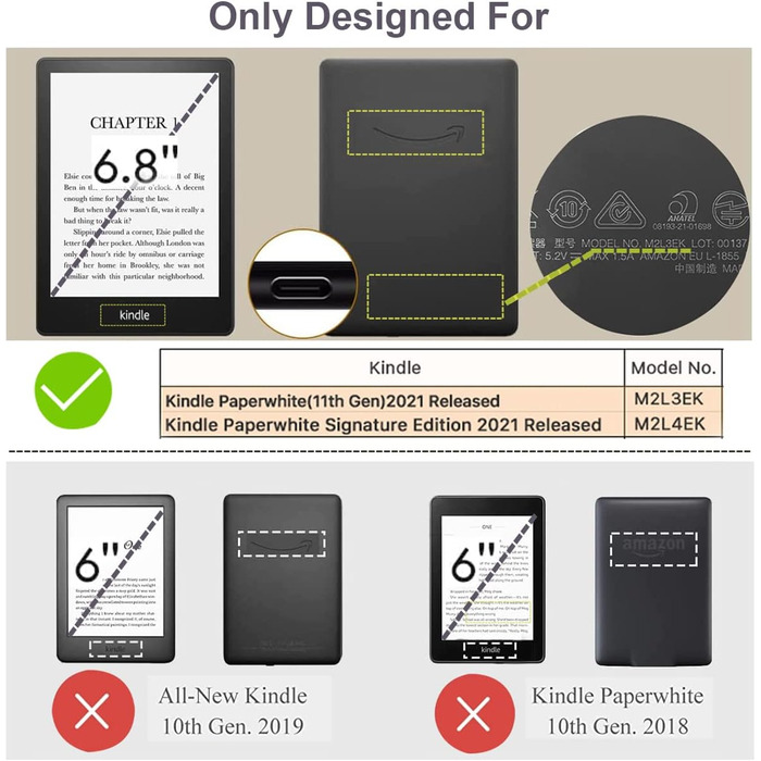 Чохол для Kindle Paperwhite 11 (2021) та Kindle Paperwhite Signature Edition, PU-шкіра, вертикальний/горизонтальний перегляд, блакитно-зелений