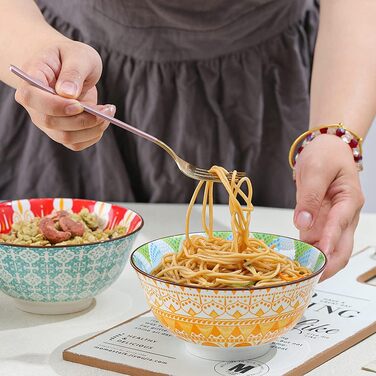 Набір тарілок/мисок для мюслі, супу, салату (6 шт.) - 15.7 см, 700 мл, 6 кольорів, порцеляна