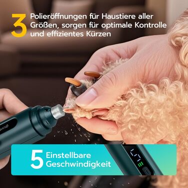 Електричний точило для кігтів домашніх тварин Mcbazel для котів та собак, тихий точило для собак з LED-підсвіткою, регульований з 5 швидкостями, точило для кігтів, алмазний шліфувальний диск