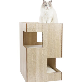 Преміум будиночок для кота з дерева, замок-вежа з ліжками, 50x50x80 см, темно-сірий (бежевий)