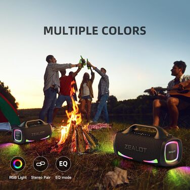 ZEALOT Bluetooth колонка 100W, XBass, Bluetooth 5.2, USB-C, 24000mAh, IPX6 водонепроникна, для кемпінгу, пляжу, басейну, саду - Чорна
