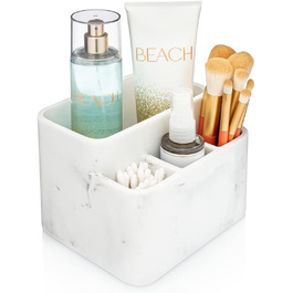 White marble toothbrush holder and bathroom organizer – keeps your bathroom counter organized and stylish.