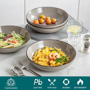 Набір супових тарілок Vancasso HARUKA Navia-gray, 4 шт, 1000 мл, кераміка