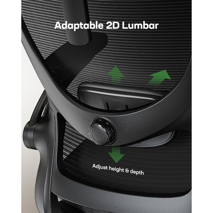 Офісний стіл Марсаїл: ергономічне крісло з регульованою поперековою підтримкою, підголівником та підлокітниками, регулювання висоти та функція гойдання, чорний