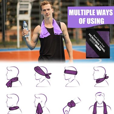 Набір рушників Neerow з мікрофібри (3 шт.): великий (152x76 см), фітнес (80x40 см), маленький (30x30 см), фіолетовий