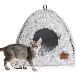 Cat Bed Washable Cat Sleeping Place for Cats Cat Cave Plush Pet Cat Head Pillow Cat House Cat Cushion Fluffy Kitten Puppy Snuggle Bed Pet Bed White (Gray, medium)