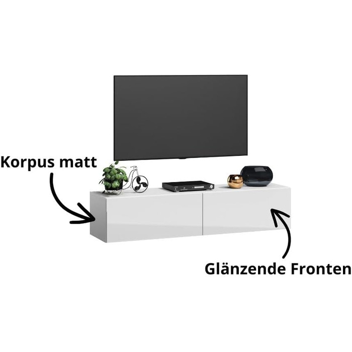 4housedesign® TV Board Lowboard Hanging | TV Cabinet Sideboard Living Room | Lowboard Living Room TV Shelf TV Board Hanging TV Cabinet TV 55 Inch - TV Lowboard Black Matt (240 (2x120), White Glossy)