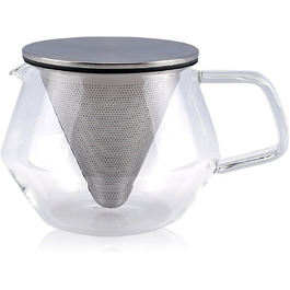 Kinto Unitea One Touch Teapot made of Stainless Steel, heat-resistant Glass Teapot with Stainless Steel Infuser in Lid (Japan Import) (600ml, Silver)