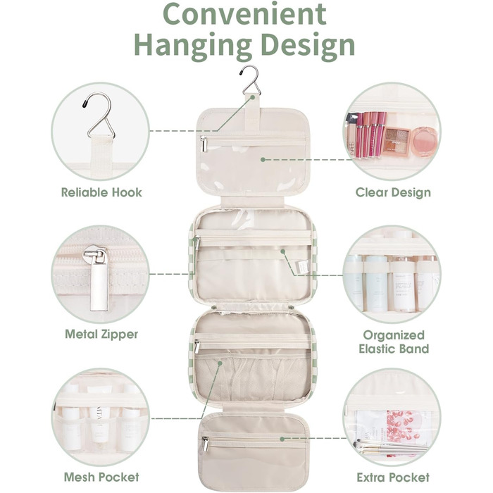 Косметичка для жінок Narwey з петлею для підвішування, велика, органайзер для косметики, сітка м'ятного кольору (середній)