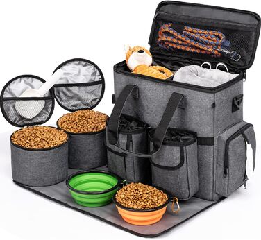 Чемодан для собак та котів Modoker: органайзер для подорожей з підстилкою, 2 миски, 2 контейнери для корму, темно-сірий