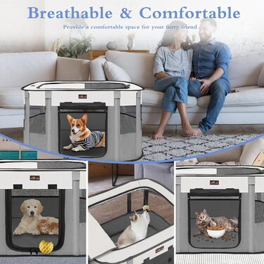 Клітка-загон для собак та котів Aivituvin, сіра, розмір M. Портативна, складана, для подорожей та дому