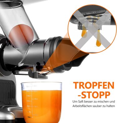 AMZCHEF Juicer with 80mm Large Feed Chute - 150W Juicer Slow Juicer with 2 Speed Modes and Reverse Function - Juicer for Whole Vegetables and Fruits Test Winner - Silver Juicer Silver