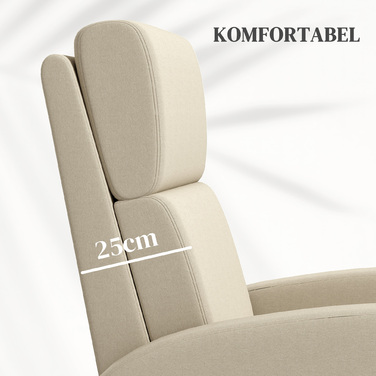Крісло-релакс HOMCOM для телевізора з регульованим нахилом спинки, м'яке крісло для перегляду телевізора, крісло-шезлонг з текстурою льону, з підніжкою, витримує до 120 кг, для вітальні, кремово-білий | Aosom