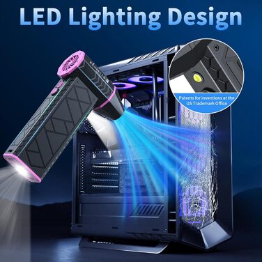 Електричний пилосос-фен, 10000mAh, LCD, міні-фен з ліхтариком для відпочинку на природі, 180000RPM, 4-та ступінь сили, чорний