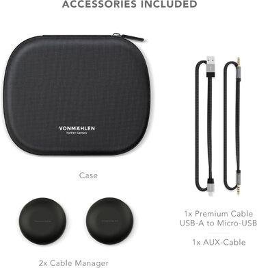 Бездротові навушники VONMÄHLEN Concert One Bluetooth On-Ear з кейсом, мікрофоном та AUX, 40 мм (Чорний)