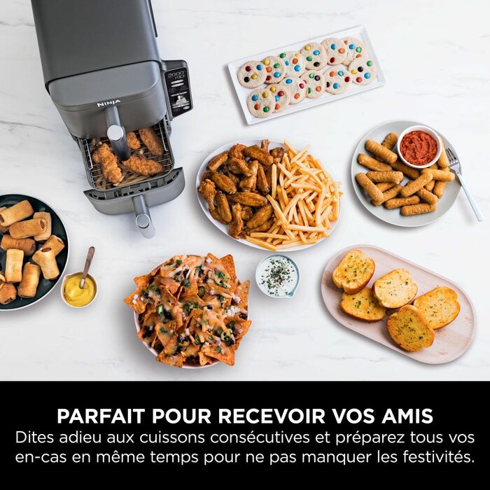 Ninja Double Stack XL Air Fryer Hot Air Fryer, 9.5L Air Fryer, Double Basket Hot Air Fryer with 4 Cooking Levels, 2 Baskets, 2 Racks, Space-Saving Design, 6 Cooking Functions, 8 Portions, Grey SL400EU Stacked Double Drawer 9.5L Grey
