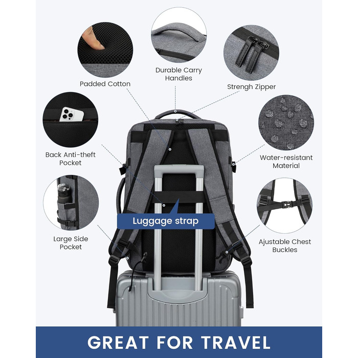 LOVEVOOK Рюкзак-валіза для ручної поклажі, 40L, для ноутбука 17.3