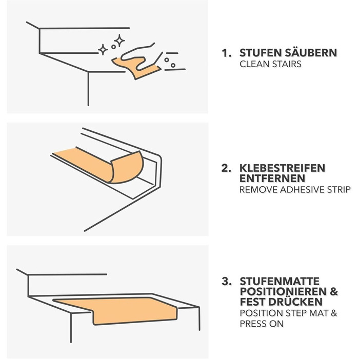 Килимок на сходи ETM Original, 15 штук, 20 кольорів, 20 моделей, бежевий, 65 x 23,5 см