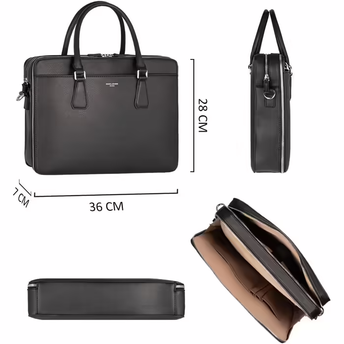 David Jones - Men's Briefcase - Business Bag for Men - 13 inch Laptop Bag Work Bag - Saffiano PU Leather A4 Handbag Shoulder Bag Crossbody Bag - Briefcase Messenger Work Office - Black