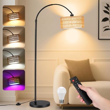 Торшер для вітальні Stehlampe 9W LED з димером, пульт ДУ, лампа E27, чорний. Арка, підлоговий світильник для спальні, офісу