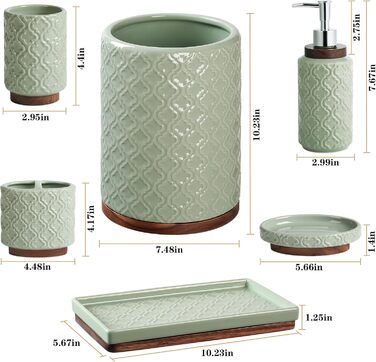 Набір аксесуарів для ванної кімнати з діамантами: тримач для зубних щіток, дозатор мила, контейнер для ватних паличок, стакан для зубної пасти, мильниця, 5-ти частинний, білий з діамантами (зелений, 6 шт.)