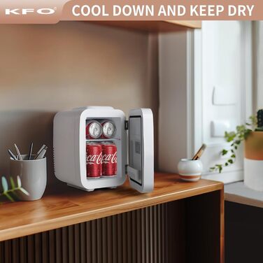 Міні-холодильник KFO 4L, тихий (20dB) з LED-дзеркалом для косметики та напоїв, 220V/12V, термоелектричний, білий