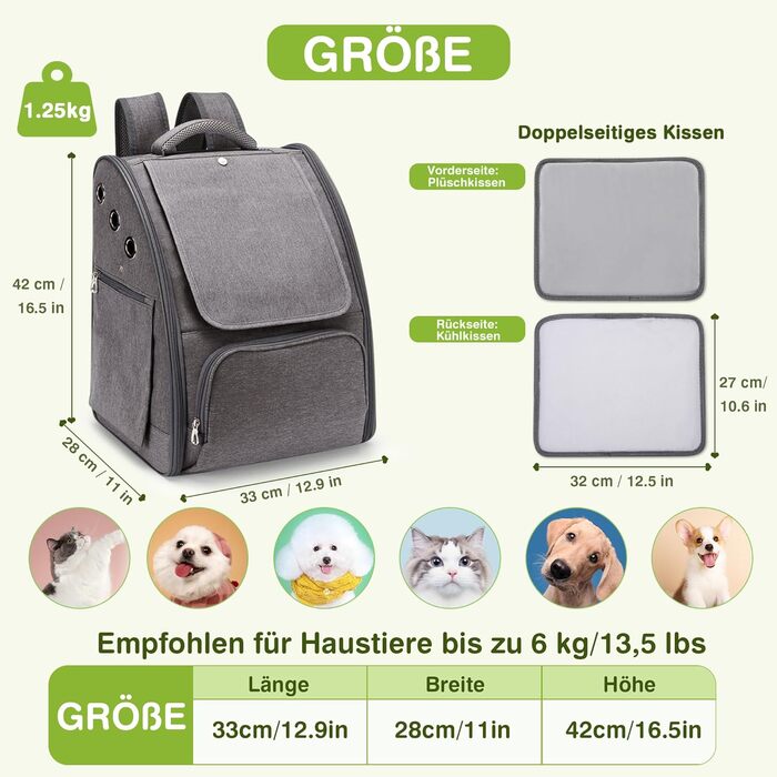Рюкзак для котів та собак ALLSOPETS, складаний, дихаючий, з сонцезахистом. Ідеально для подорожей, кемпінгу та походів (Графітовий)