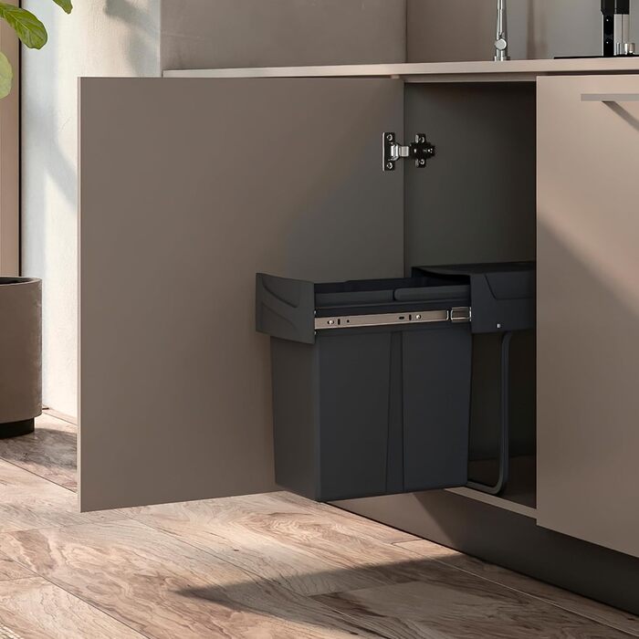 Відро для сміття кухонне Emuca з підвісною системою, 2 висувні контейнери по 20 л, загальний об'єм 40 л (2 x 20 л), сталь та пластик, антрацитовий колір