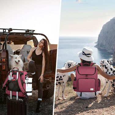 Модерна переноска для собак та котів Modoker, відповідна стандартам авіаперевезень, з органайзером, зручним плечовим ременем, контейнерами для корму та складаними мисками (Рожевий)