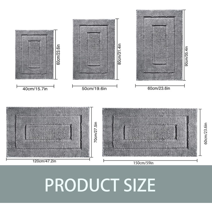 DUNSOO Non-Slip Bathroom Rug - Absorbent Microfiber Bath Mat for Shower, Bathtub & Toilet - 60x150cm