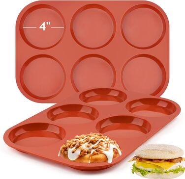 JOERSH Silicone Egg Molds, Non-Stick Coated, 10.2 cm, Jumbo Size, Round Muffin Baking Pans, Egg Molds for Breakfast, Egg Sandwiches, Cornbread and English Muffins, 2 Pack