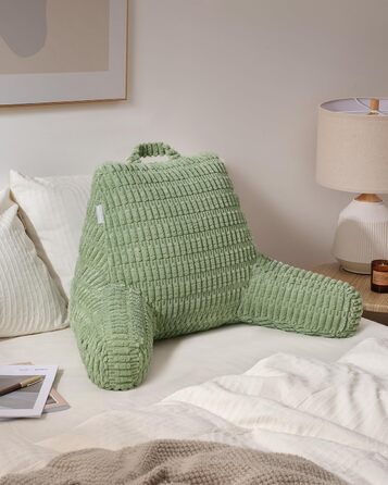 Подушка-крісло Blissful Diary для читання, з пінополіуретаном Memory Foam, для дорослих та дітей, для ліжка та дивана, з підлокітниками, кишенями та знімним чохлом, салатовий