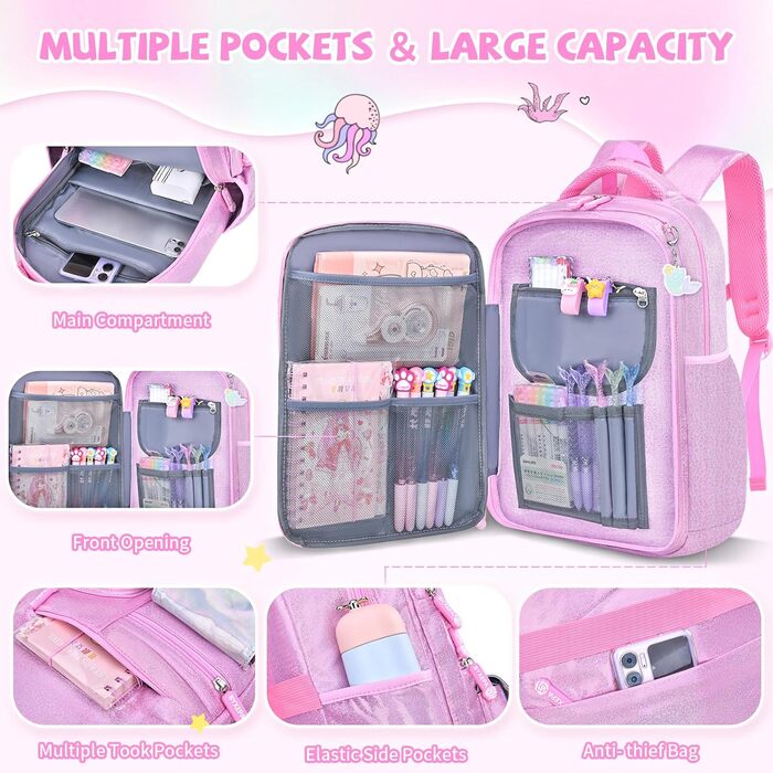 Рюкзак для дівчинки Schulrucksack Mermaid, рожевий - шкільний, 43x35x17 см, для дітей 5-10 років