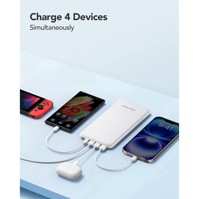 Power Bank Charmast 26800mAh з 4 виходами та 3 входами, USB-C, для iPhone, iPad, Samsung, чорний