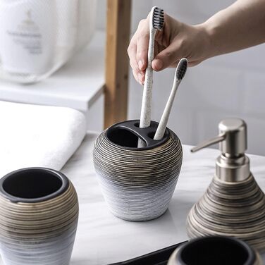 Набір аксесуарів для ванної кімнати в європейському стилі (5 шт.) з кераміки: дозатор для мила, тримач для зубних щіток, стакан, мильниця, сірники. Серія 'Retro', сірий, матовий.